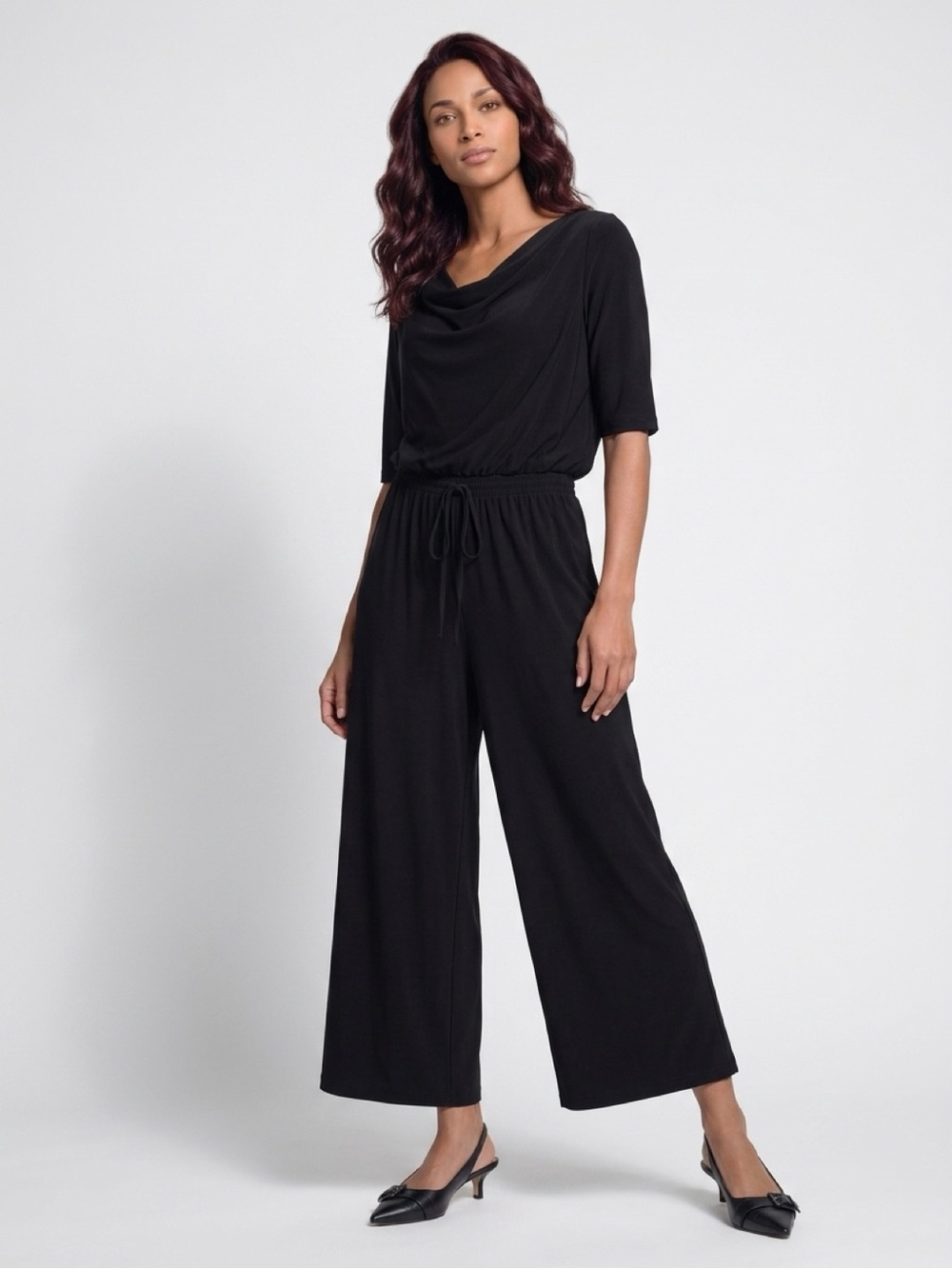 Emma & Michele Black Wide-Leg Jumpsuit with Drawstring Waist Minimalist Vibes